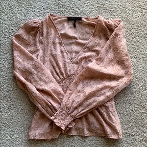 BCBGMaxAzria Dusty Pink V-Neck Puff Sleeve Top